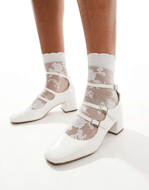 ASOS DESIGN – Socco – Białe buty Mary Jane na średnim obcasie klockowym - view 1