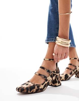 ASOS DESIGN - Socco - Mary-Jane-Schuhe mit mittelhohem Blockabsatz und Leopardenmuster-Bunt