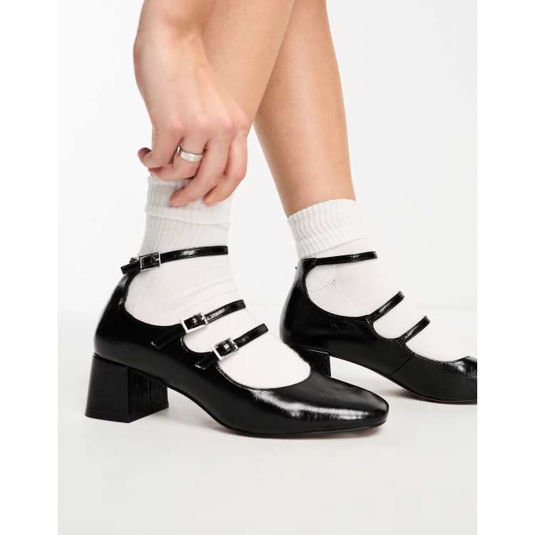 ASOS DESIGN Socco mid block heeled mary jane shoes in black