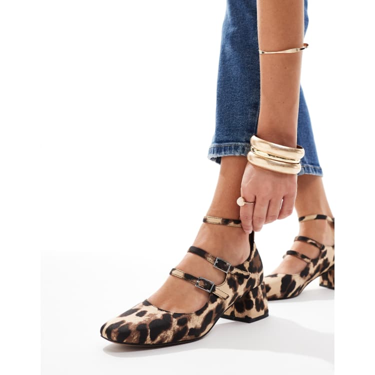 ASOS DESIGN Socco mid block heeled mary jane shoes in leopard ASOS