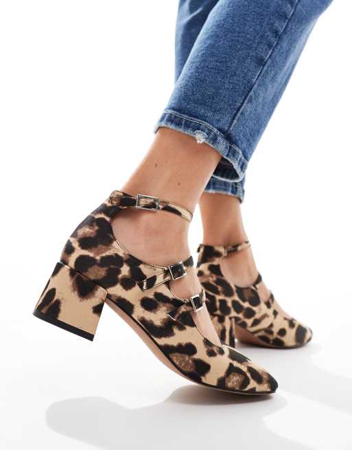 ASOS DESIGN Socco mid block heeled mary jane shoes in leopard ASOS