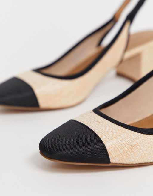 ASOS DESIGN - Sochi - Slingback schoenen met halfhoge hak van natuurlijke stof, 2 van 4