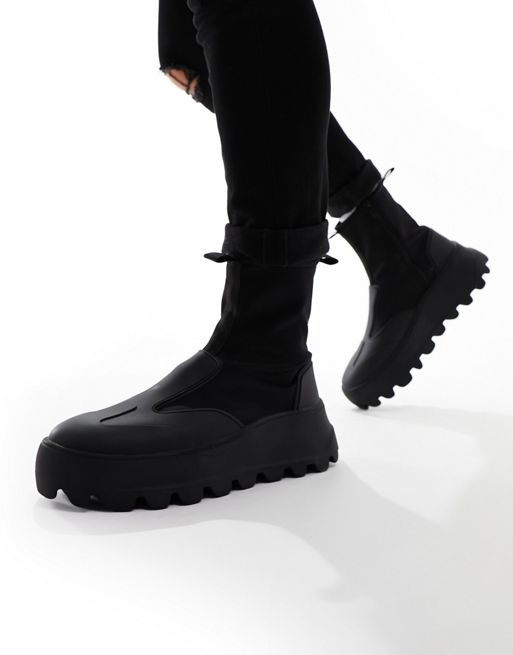 FhyzicsShops DESIGN - Sock boots met dikke zool en rits van zwart neopreen