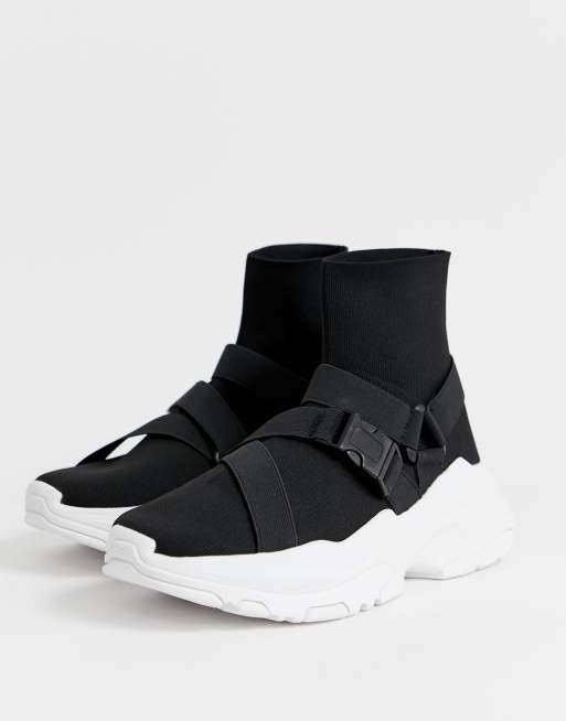 ASOS High Top Trainers In Black With Velcro Straps for Men