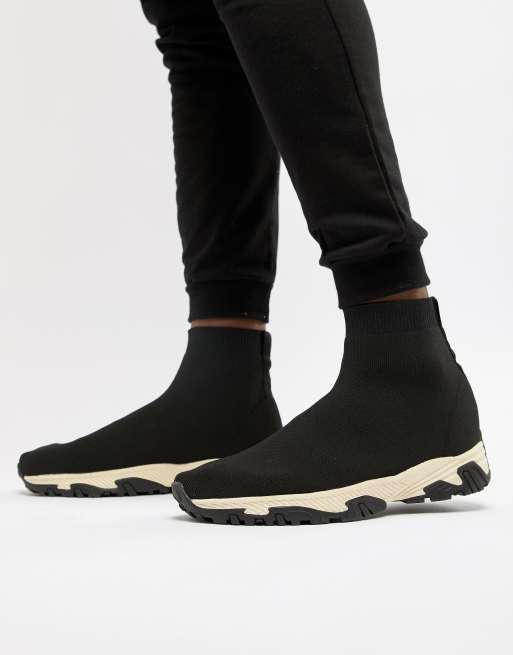 ASOS DESIGN Sock sneakers in zwart met dikke zool