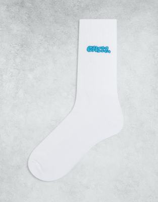 ASOS DESIGN sock with chill embroidery in white | ASOS