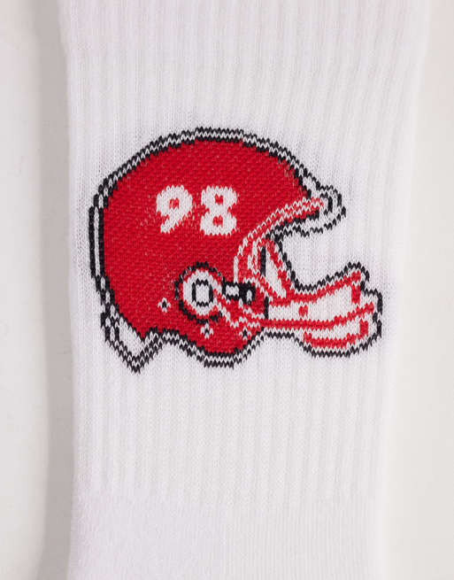 ASOS DESIGN sock with football helmet graphic in white, 3 of 3