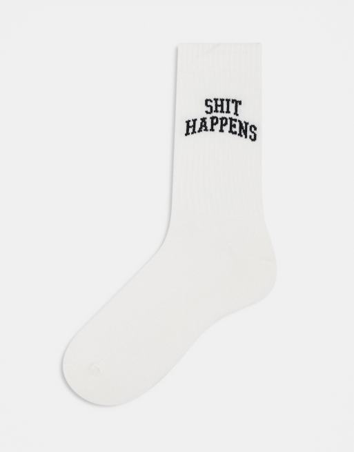 ASOS DESIGN sock with fuck off artwork in white