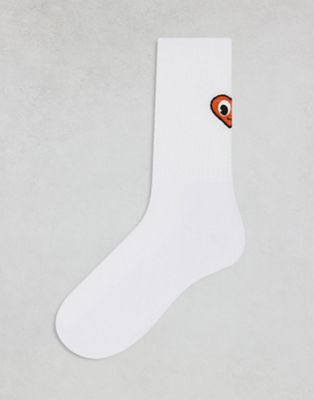 ASOS DESIGN sock with heart embroidery in white