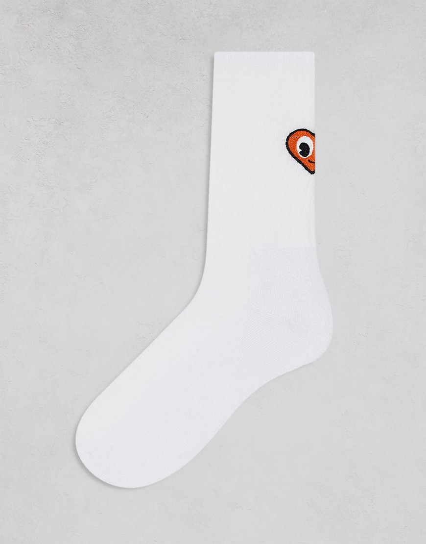 ASOS DESIGN sock with heart embroidery in white