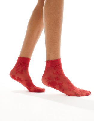 ASOS DESIGN - Socken aus Spitze in Rot