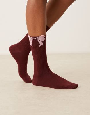 ASOS DESIGN - Socken in Burgunderrot und Rosa mit Schleifen-Design