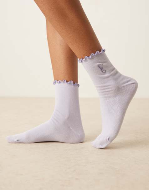 ASOS DESIGN – Socken in Lila mit Seepferdchen-Stickerei - view 1
