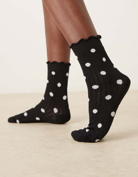 ASOS DESIGN – Socken in Schwarz und Weiß gepunktet mit Rüschensaum - view 1