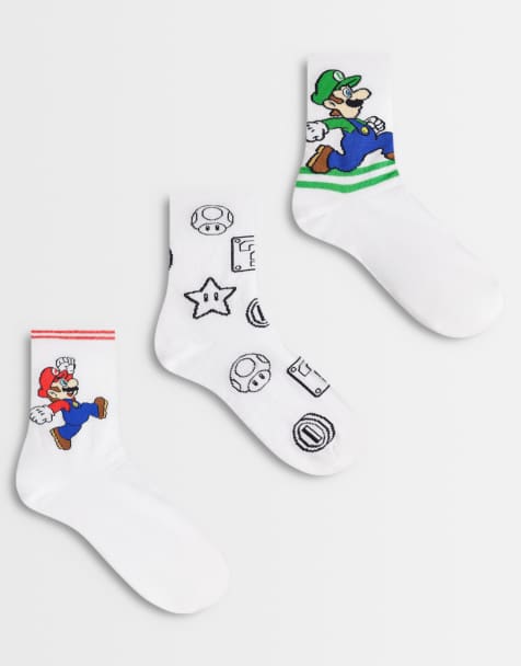 ASOS DESIGN – Socken in Weiß mit Mario-Grafik, 3er-Pack - view 1