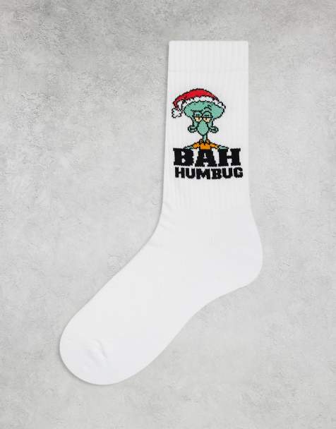 ASOS DESIGN – Socken in Weiß mit weihnachtlichem Squidward-Motiv - view 1