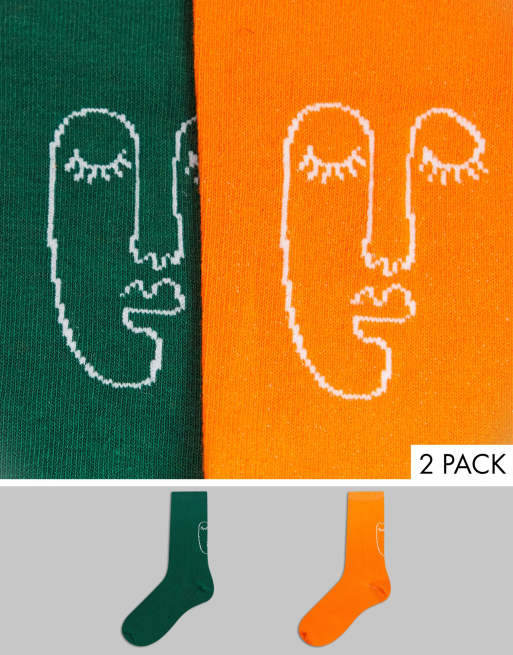 ASOS DESIGN – Socken mit handgemaltem, aufgesticktem Gesichtsmotiv im 2er-Pack