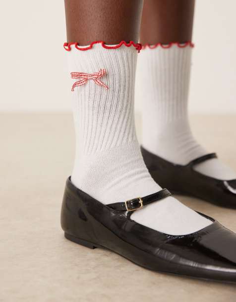 ASOS DESIGN – Socken mit Vichy-Karos, Gingham-Schleife und Rüschenrand - view 1