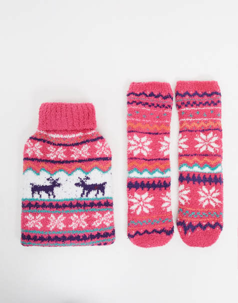 ASOS DESIGN – Socken und Wärmeflasche mit Fairisle-Muster