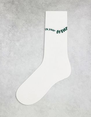 Asos Design Socks With Be Kind Slogan In Ecru-neutral