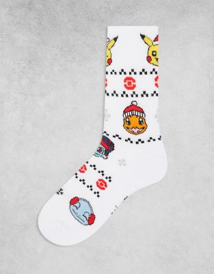 ASOS DESIGN socks with Christmas Pikachu in white