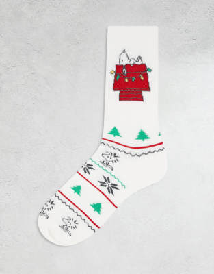 ASOS DESIGN socks with Christmas Snoopy artwork in white