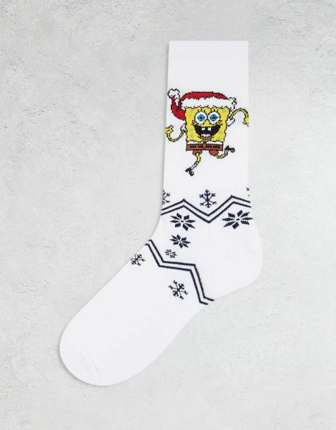 ASOS DESIGN socks with Christmas Spongebob artwork in white - view 1