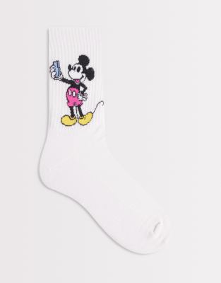 Asos Design Socks With Disney Mickey Mouse Graphic In White