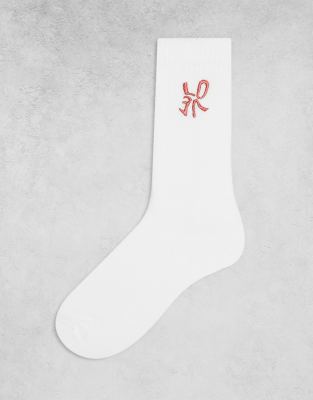 ASOS DESIGN socks with love embroidery in ecru | ASOS