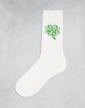 [ASOS DESIGN] ASOS DESIGN socks with lucky clover embroidery in white 37-42 WHITE