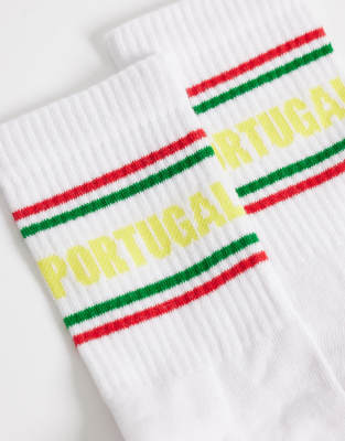 Asos Design Socks With Portugal Graphic In White