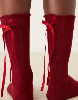 Asos Design Socks With Ribbon Detail In Red