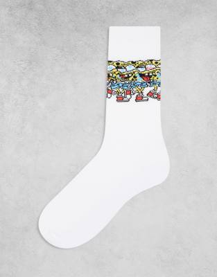 Asos Design Socks With Spongebob Print In White