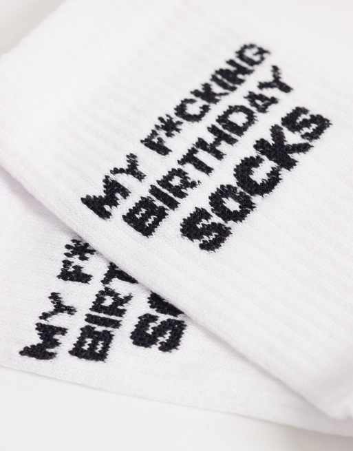 ASOS DESIGN socks with swear word birthday graphic in multi, 2 of 3