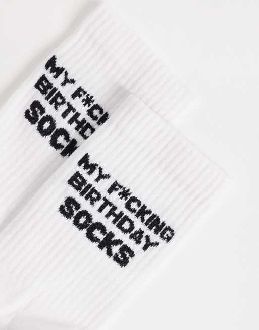 ASOS DESIGN socks with swear word birthday graphic in multi, 3 of 3