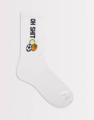 Asos Design Socks With Swear Word Sport Graphic In White