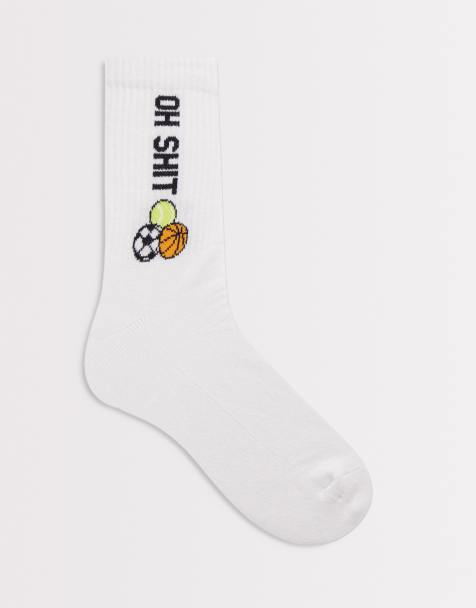 ASOS DESIGN socks with swear word sport graphic in white - view 1