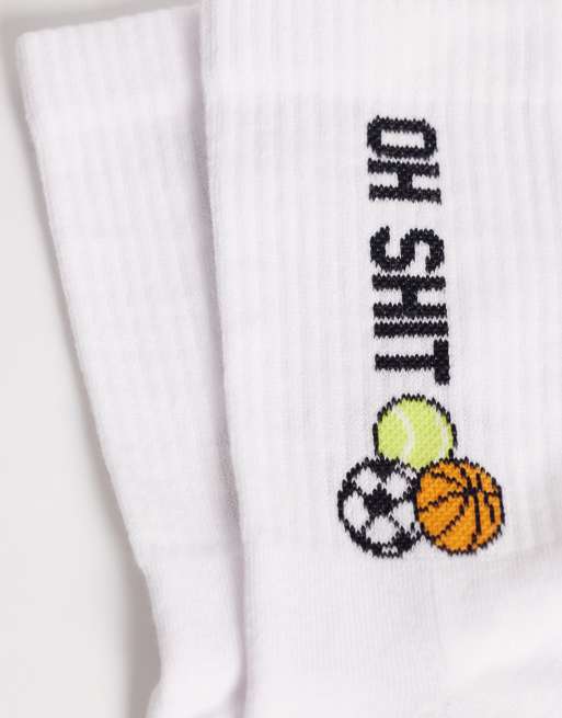 ASOS DESIGN socks with swear word sport graphic in white, 2 of 3