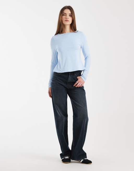 ASOS DESIGN - Soepele top met lange mouwen en open achterkant in lichtblauw, 4 van 4