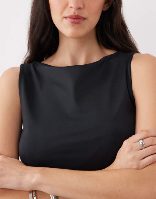 ASOS DESIGN - Soepele top van polyamide met boothals in zwart, 3 van 4