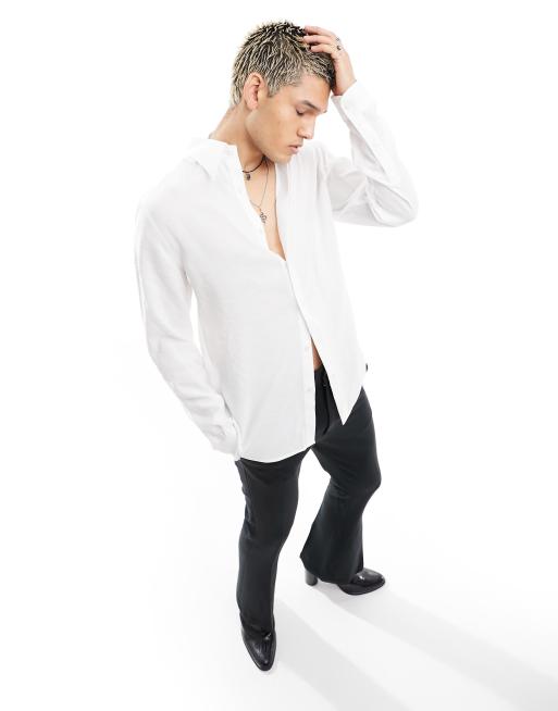ASOS DESIGN - Soepelvallend net overhemd met oversized kraag in wit