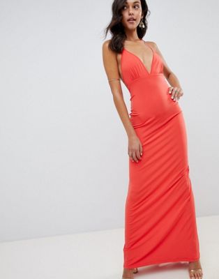 ASOS DESIGN - Soepelvallende lange jurk met grote uitsnijdingen-Rood