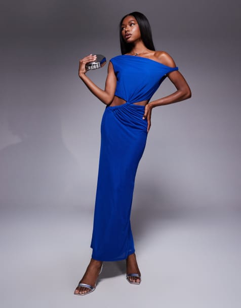 ASOS DESIGN - Soepelvallende maxi jurk met uitsnijdingen en gedraaid detail in blauw - view 1
