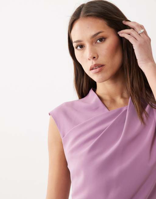 ASOS DESIGN - Soepelvallende midi jurk met gedraaide hals in lila, 2 van 4