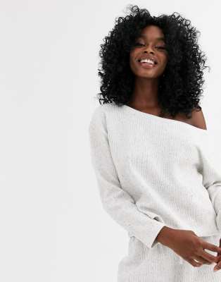 ASOS DESIGN  Meliertes, schulterfreies, weites Lounge-Oberteil Cremeweiß