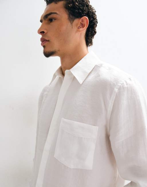 ASOS DESIGN soepelvallende relaxed shirt met blinde knoopsluiting in crème, 2 van 5