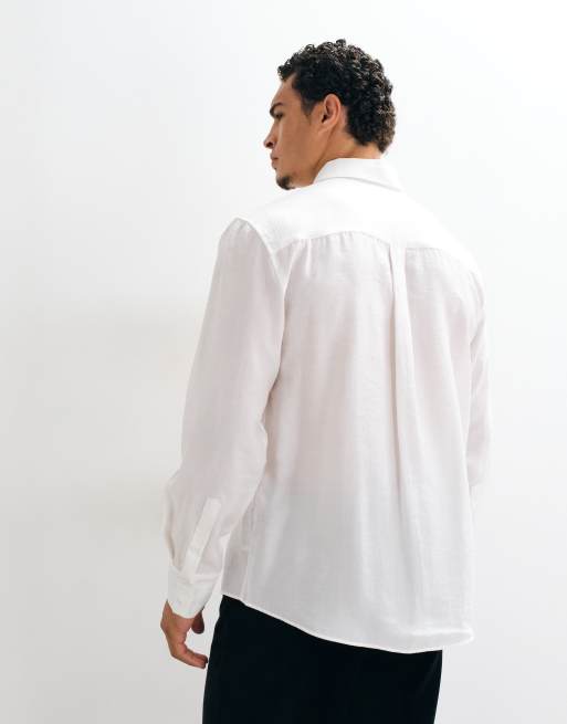 ASOS DESIGN soepelvallende relaxed shirt met blinde knoopsluiting in crème, 3 van 5