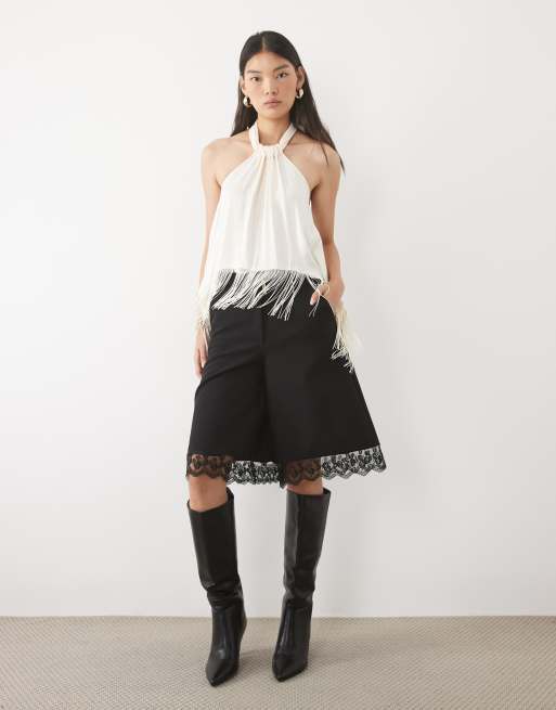 ASOS DESIGN soepelvallende satijnen haltertop met franjedetail, 2 van 5