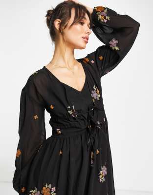 ASOS DESIGN soft all over embroidered maxi dress in black | ASOS