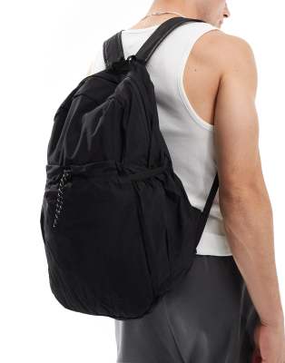 soft backpack with ruched front pocket in black